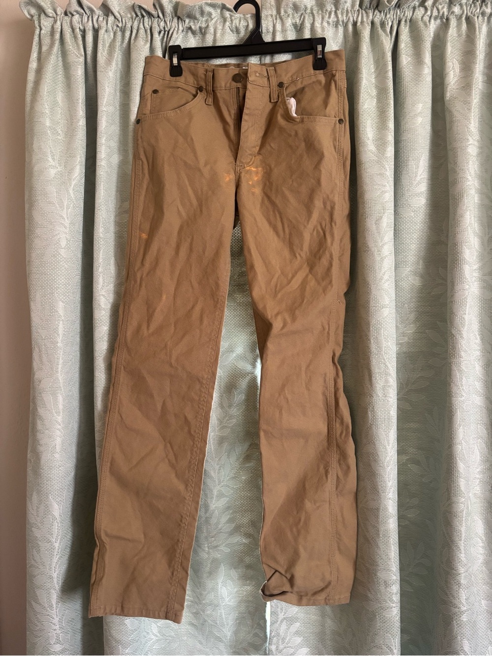 Wrangler Tan Chinos with Subtle Bleach Marks